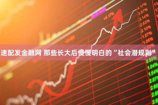 速配发金融网 那些长大后慢慢明白的“社会潜规则” 